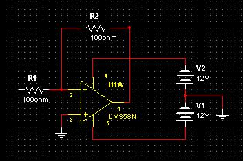Preamplificador inversor de ganancia unitaria con LM358.
